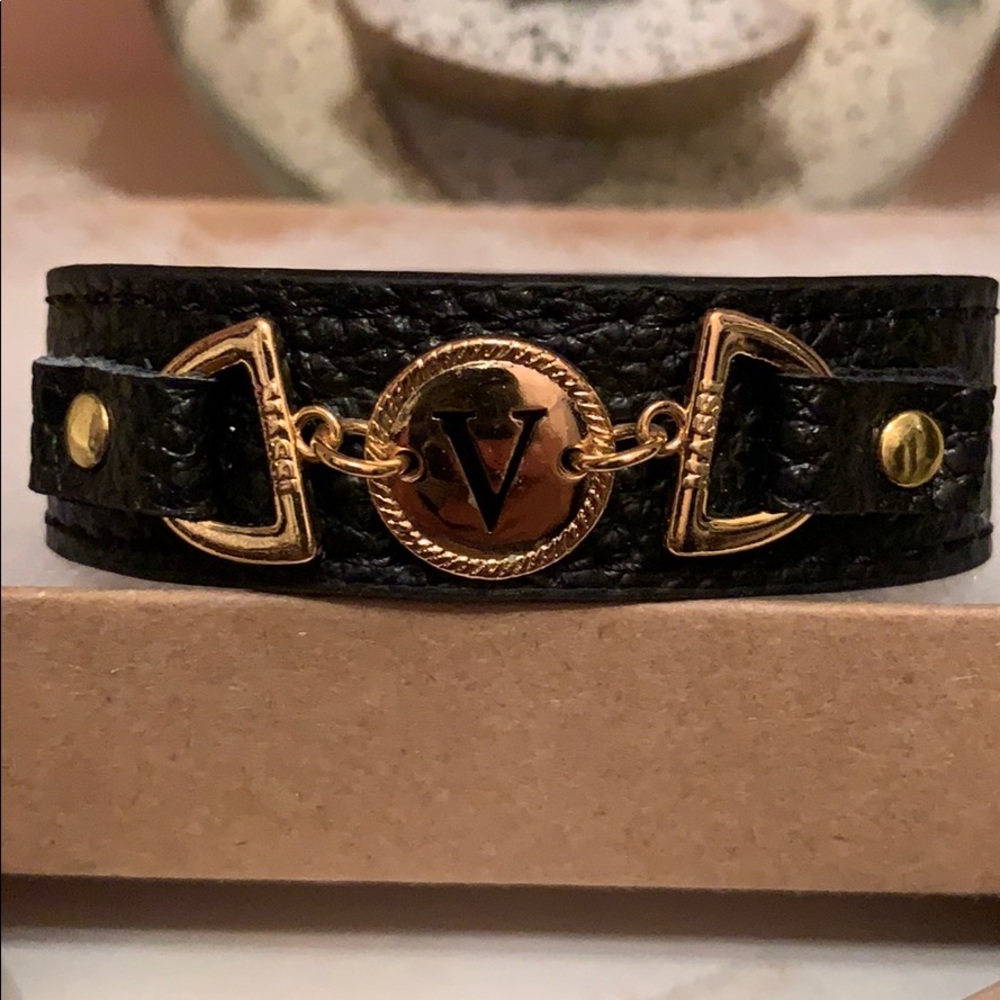 Letter “V” Black cuff bracelet